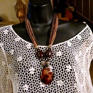 Brown  Necklace with Pendant 80-90's  Glass Beads.  Like New Cond. Women